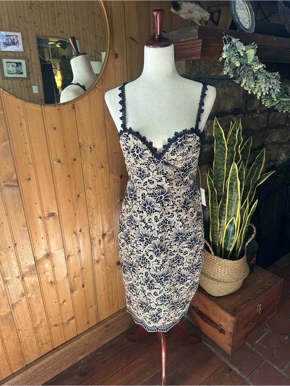 Lulu's Navy and Cream Lace Midi Dress